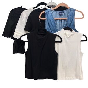 Gap Blouse Top Lot Womens Small Black White Blue Modern Classic Boho Cropped